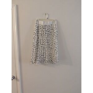 Metrowear White Black Polka Dot Pleated Midi Skirt Elastic Waist Size M NWT